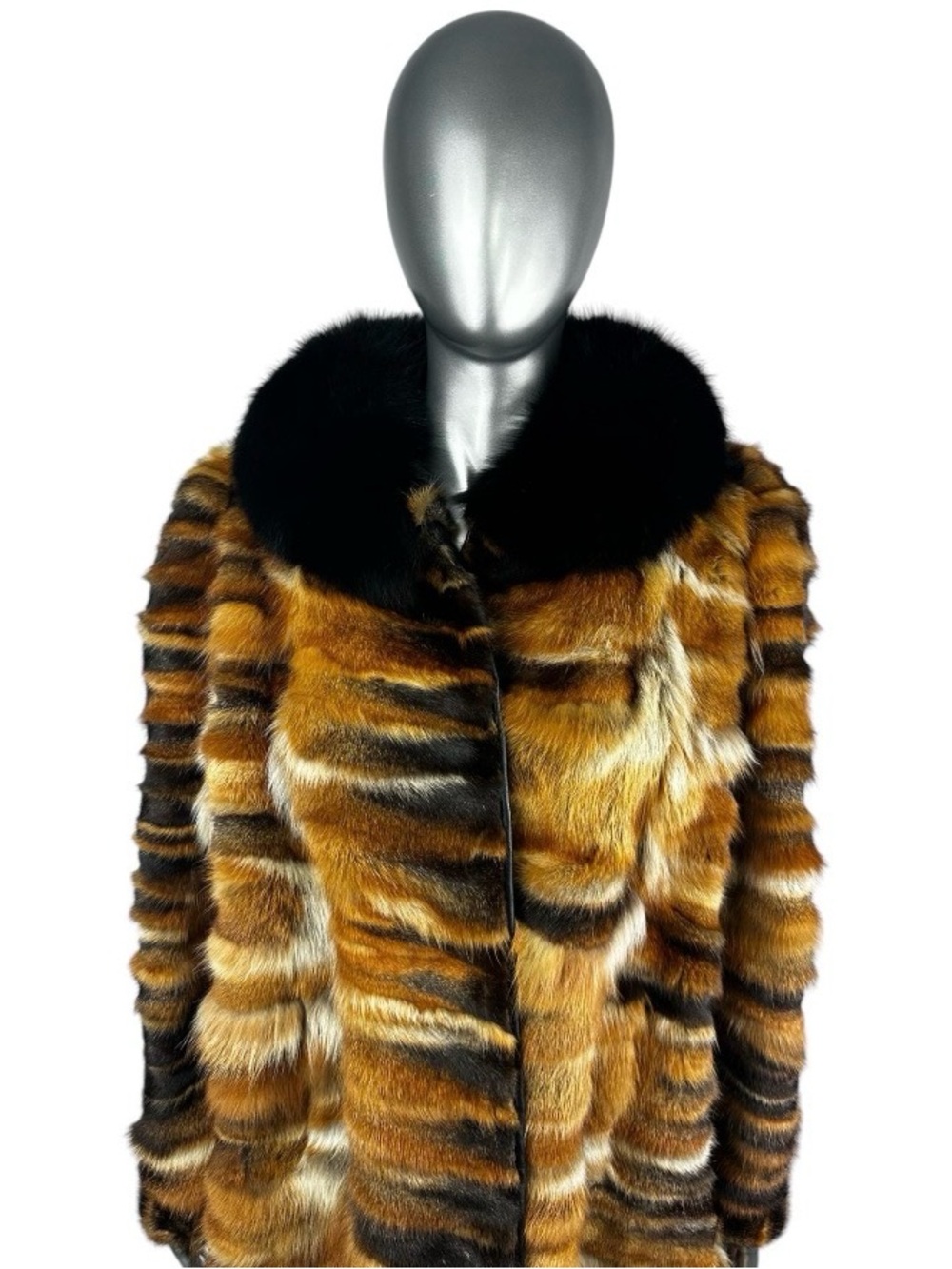 RED FOX Section Coat w/Black Fox Collar, Size 2XL, Certified Vintage Fur w/Bag